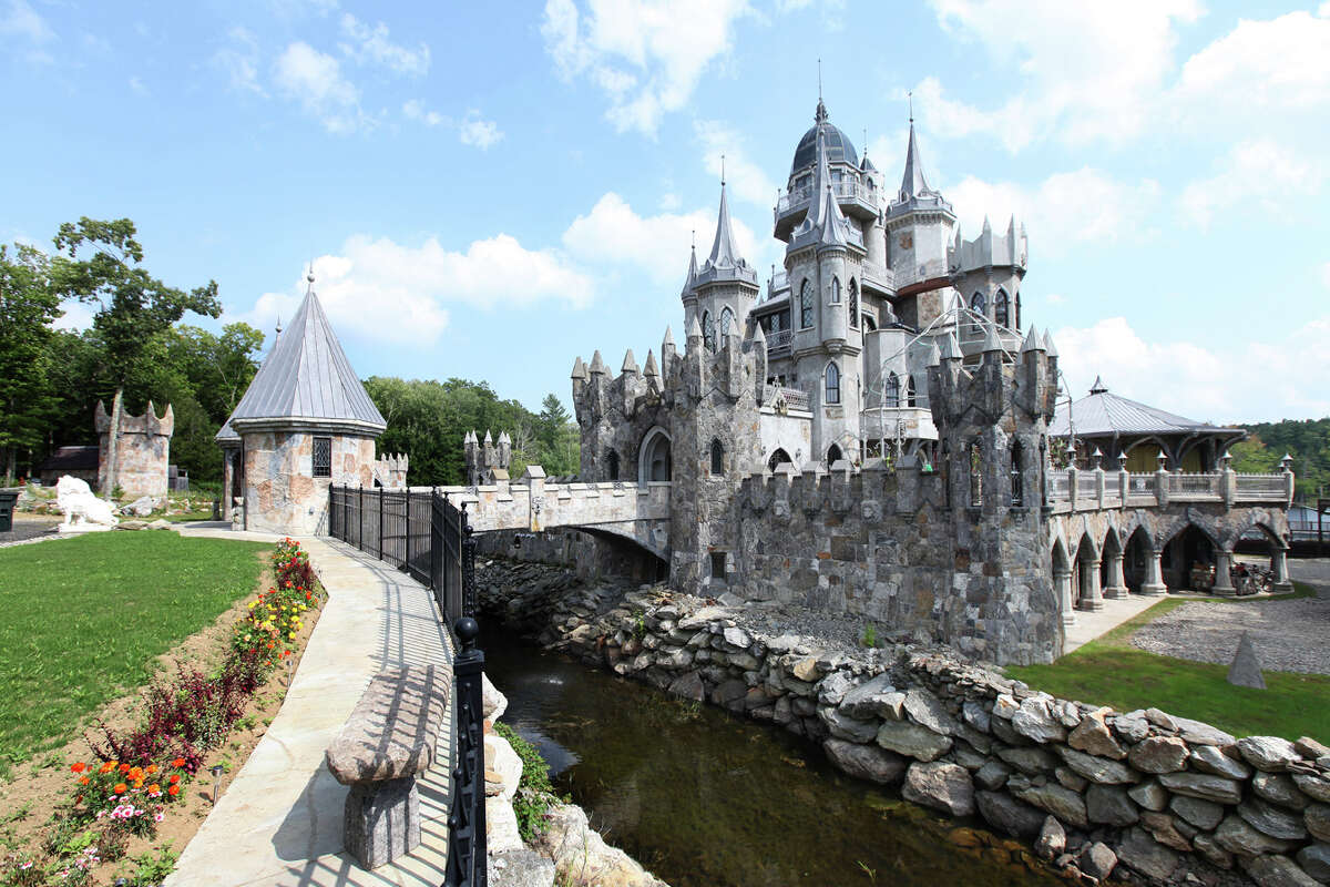 The property located on 450 Brickyard Road in Woodstock, Conn. was completed in 2010 to resemble a castle. It even has a moat surrounding its exterior.
