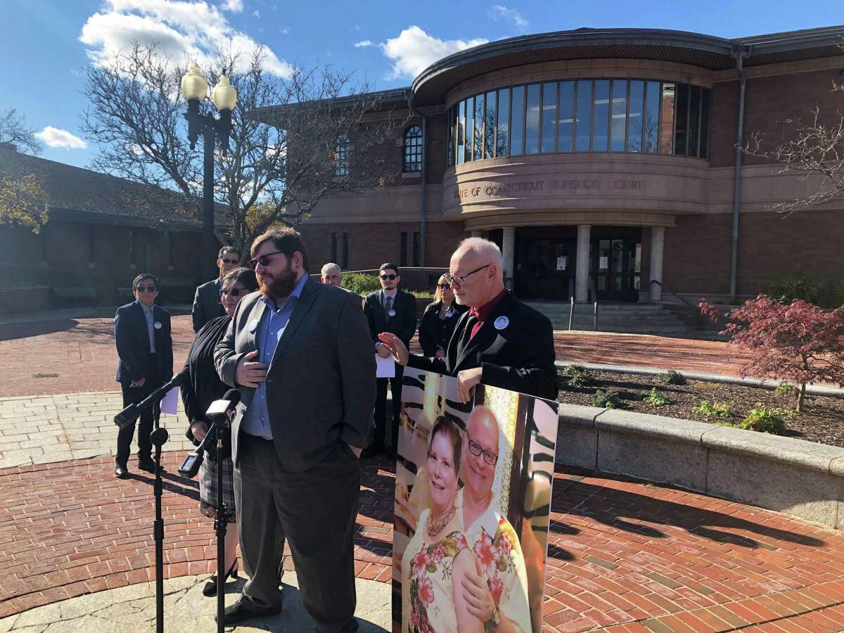 The family of Karen Gabriel, a Meriden woman killed in a July 2020 crash, speaks at Meriden Superior Court after the man responsible was sentenced to 15 years in prison Tuesday. Here, Johnathan Murphy speaks.