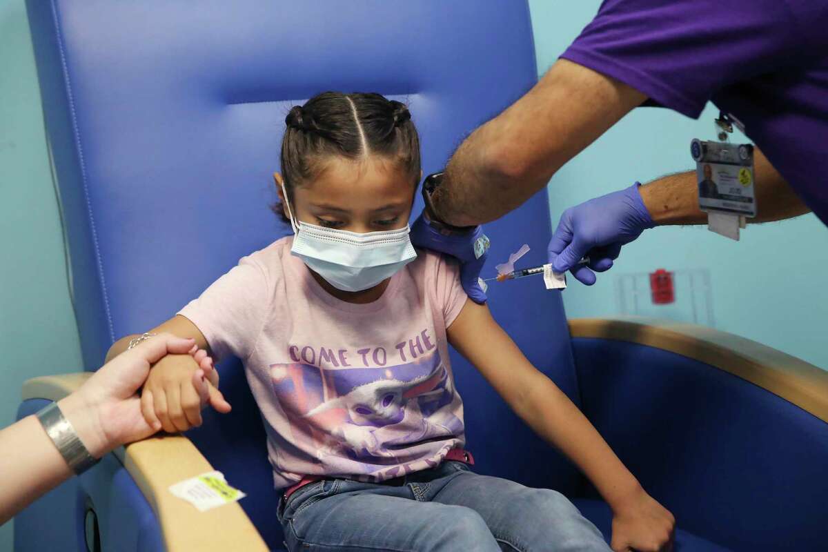 Sophia Salinas, 7, received the COVID-19 vaccine at Children’s Hospital of San Antonio Center for Children and Families earlier this month. The FDA has authorized the emergency use of the vaccine for children ages 5 to 11.