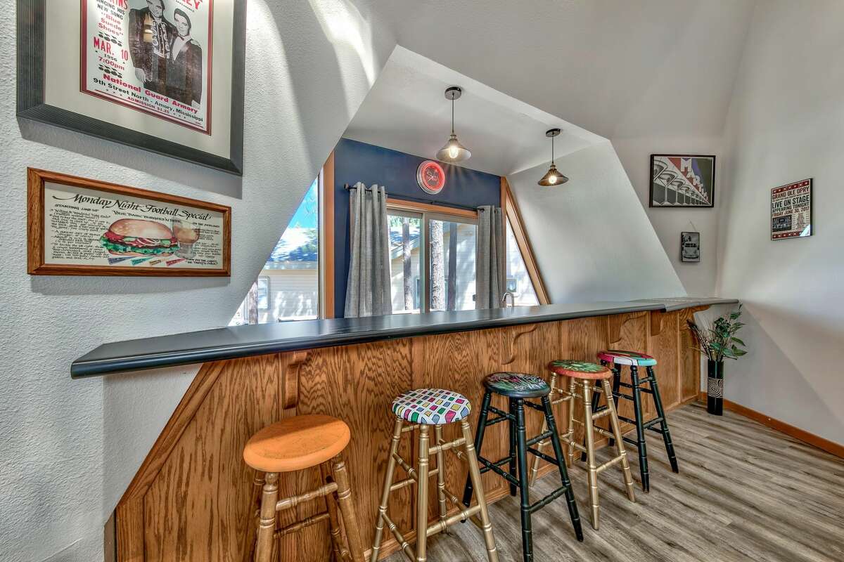 There's a cocktail bar built-in to the cabin's lower level.
