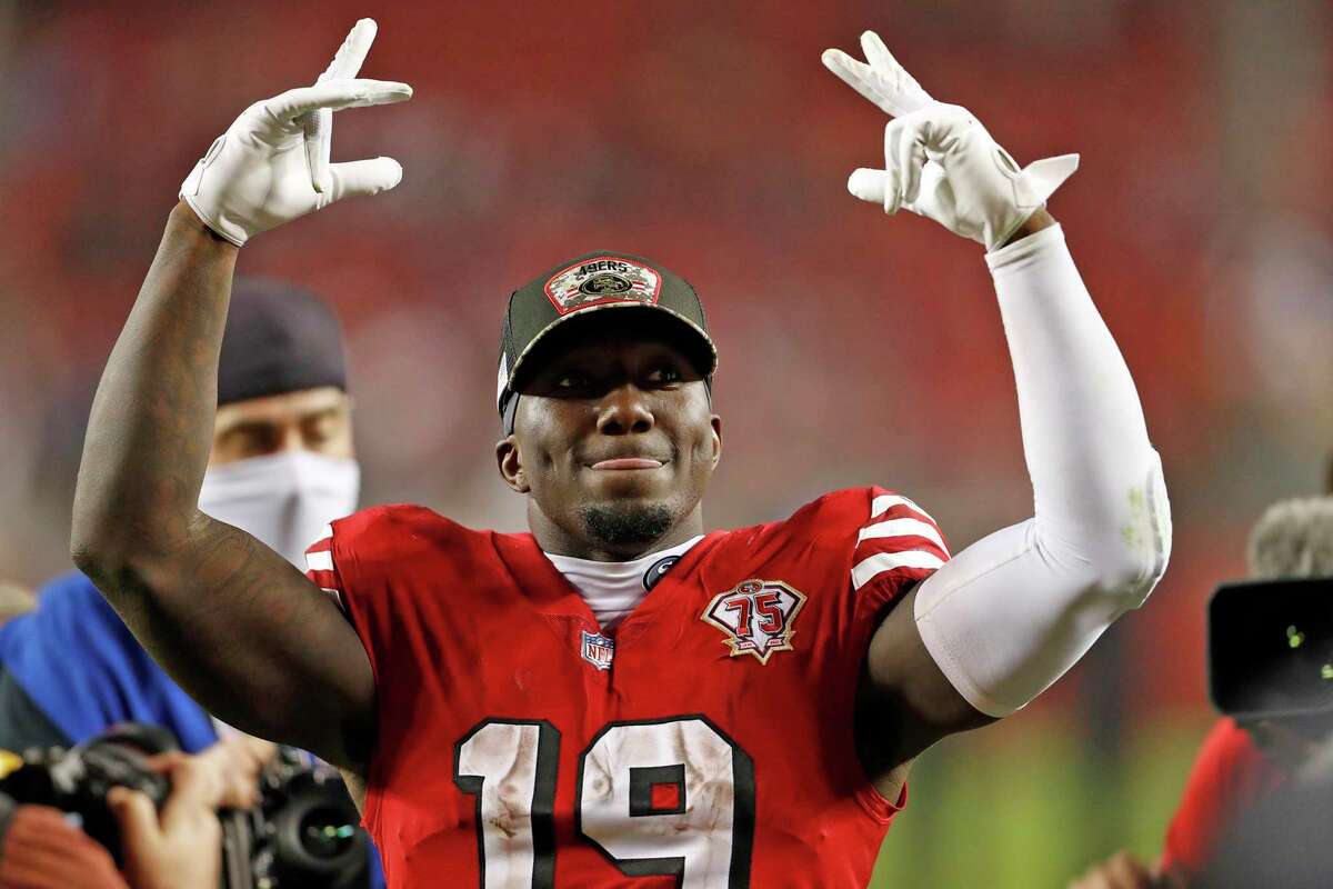 Wide receiver Deebo Samuel of the San Francisco 49ers gestures a