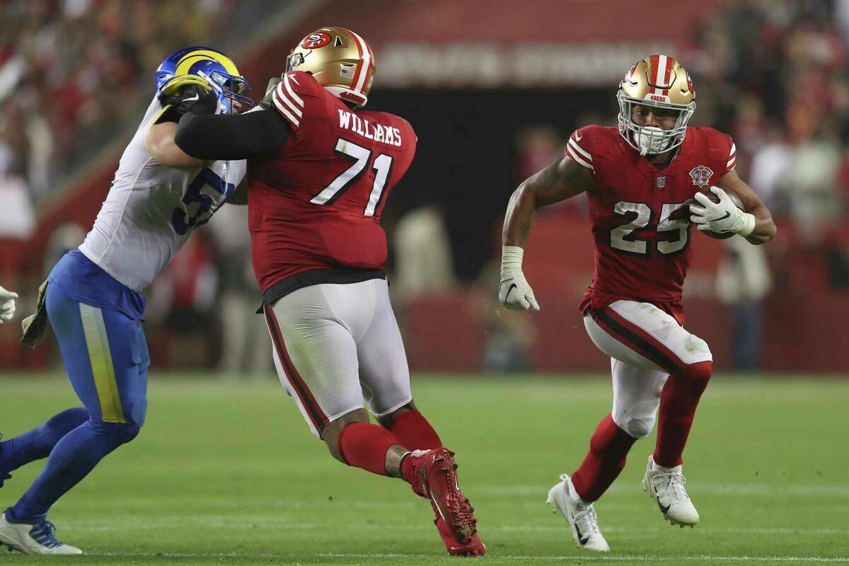 San Francisco 49ers running back Elijah Mitchell rushed for 91 yards on 27 carries Monday night despite suffering a broken finger that required surgery the next day.