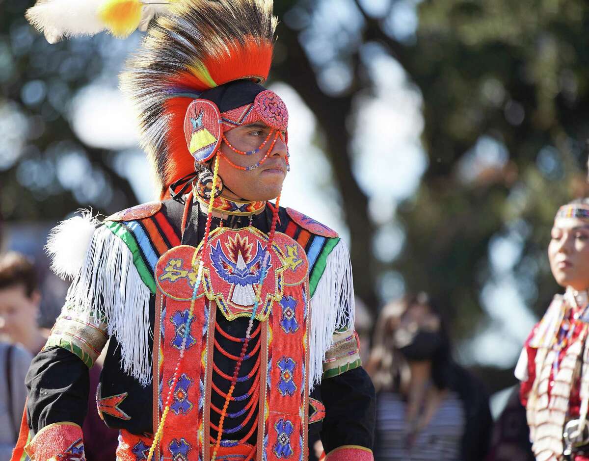 Brody Screaming Eagle performs during the 31st Annual Texas Championship Pow-wow at Trader’s Village on Saturday, Nov. 13, 2021 in Houston.