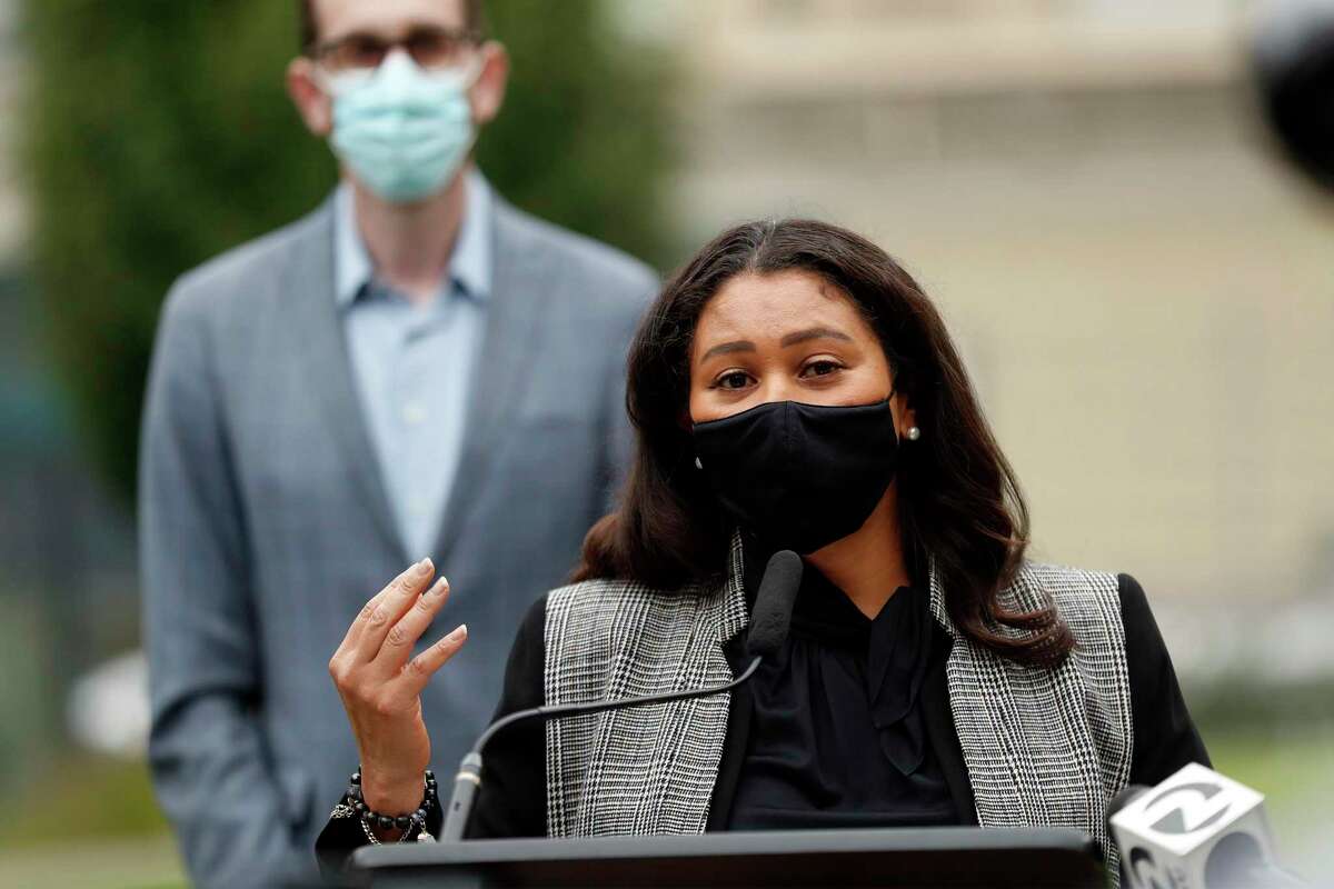 San Francisco Mayor London Breed and State Senator Scott Wiener during a press conference announcing next steps on legislation to legalize safe injection sites in San Francisco, on October 8, 2020. 