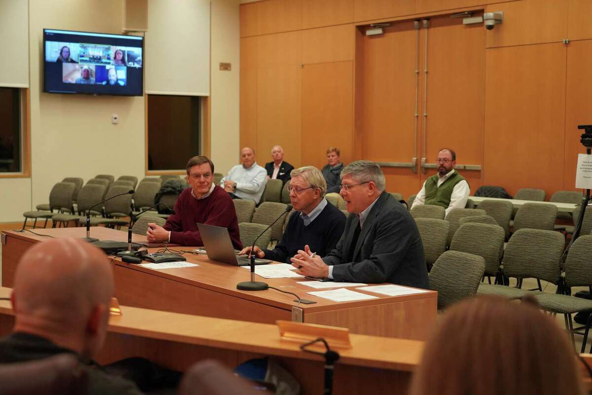 A joint meeting of the Board of Finance, Town Council and Board of Selectman listened to presentations regarding eight options for a new or renovated New Canaan Police Department building, on Nov. 15, 2021.