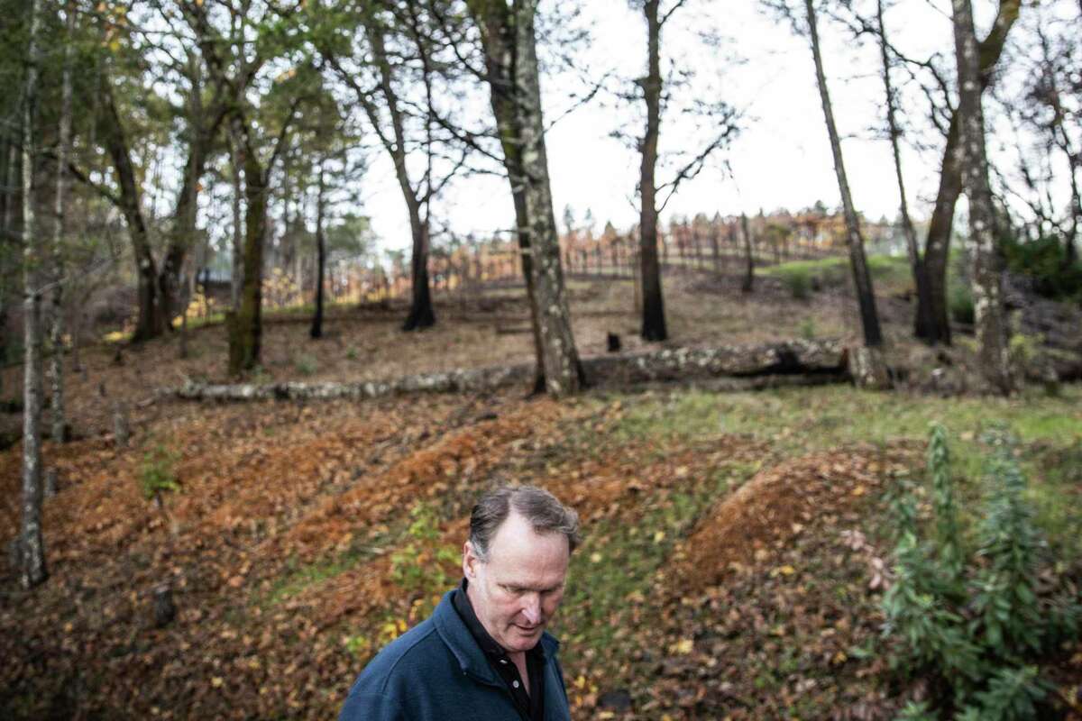 Matt Gardner, general manager of Keenan Winery, walks near a hill full of vines as he recounts the 2020 Glass Fire in St. Helena.