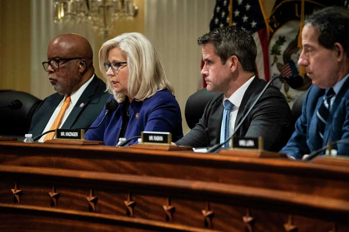 Members of the House committee investigating the Jan. 6 attack on the U.S. Capitol, from left, Chairman Bennie Thompson, D-Miss., Vice Chair Liz Cheney, R-Wyo., Reps. Adam Kinzinger, R-Ill, and Jamie Raskin, D-Md.