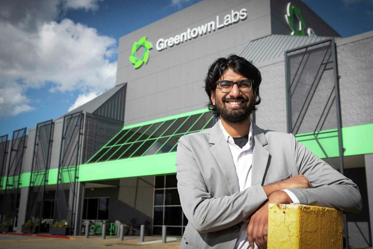 Mihir Desu, cofounder of Pressure Corp., poses for a portrait at Greentown Labs Tuesday, Nov. 16, 2021 in Houston. Pressure Corp. was launched earlier this month out of Greentown Labs and aims to use excess energy from pipelines to generate electricty. It will affix its turbogenerators to parts of pipelines with major pressure deferentials, using that pressure change to turn a turbine. The technology is cheaper to install after the Biden Administration quietly created a tax incentive for using waste to generate electricity.