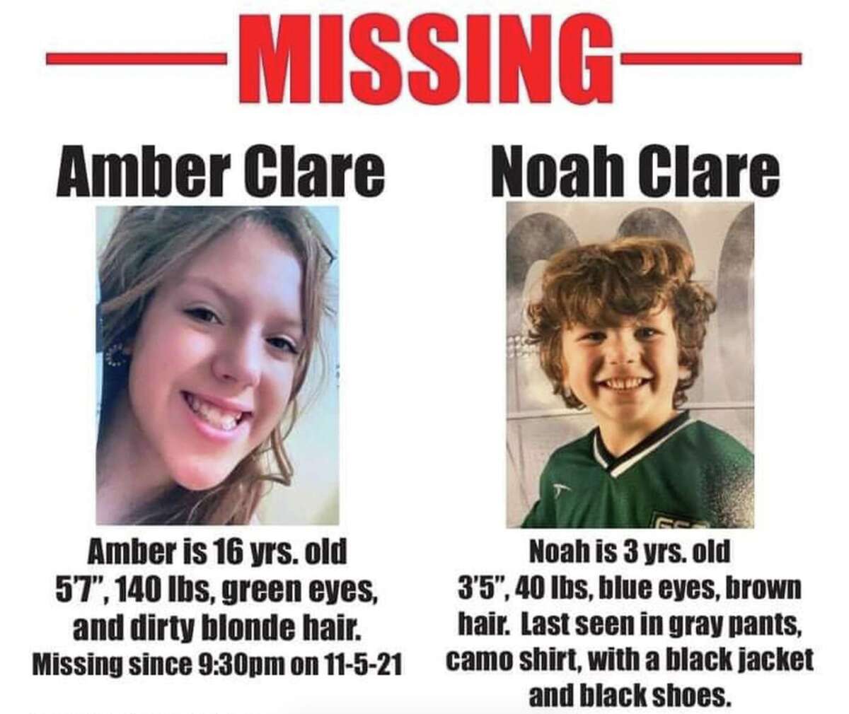 Amber and Noah Clare went missing from Kentucky and Tennessee, respectively, around Nov. 5, 2021. They are believed to be with Noah's father, Jacob Clare.