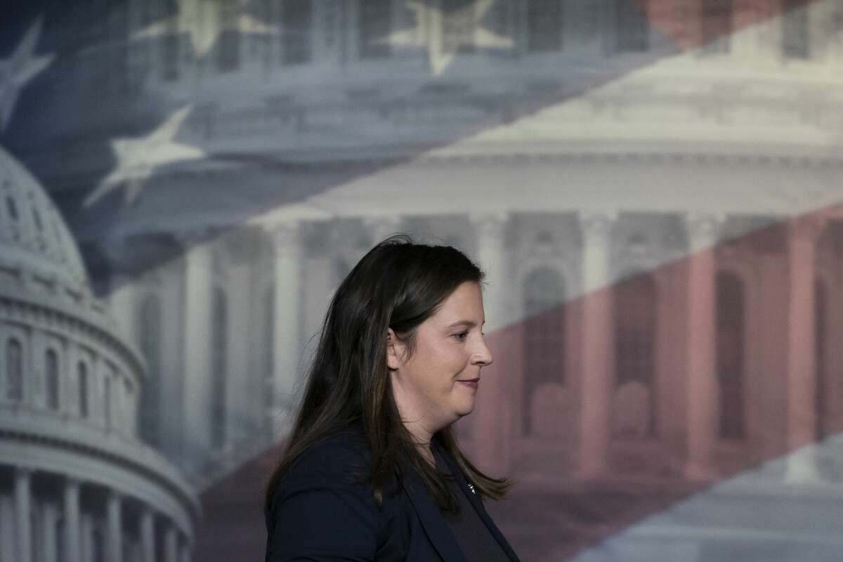 Republican conference chair Rep. Elise Stefanik, R-N.Y., arrives to speak with reporters during a news conference on Capitol Hill, Wednesday, Nov. 3, 2021, in Washington. Stefanik met with Canadian Prime Minister Justin Trudeau on Nov. 17. (AP Photo/Alex Brandon)