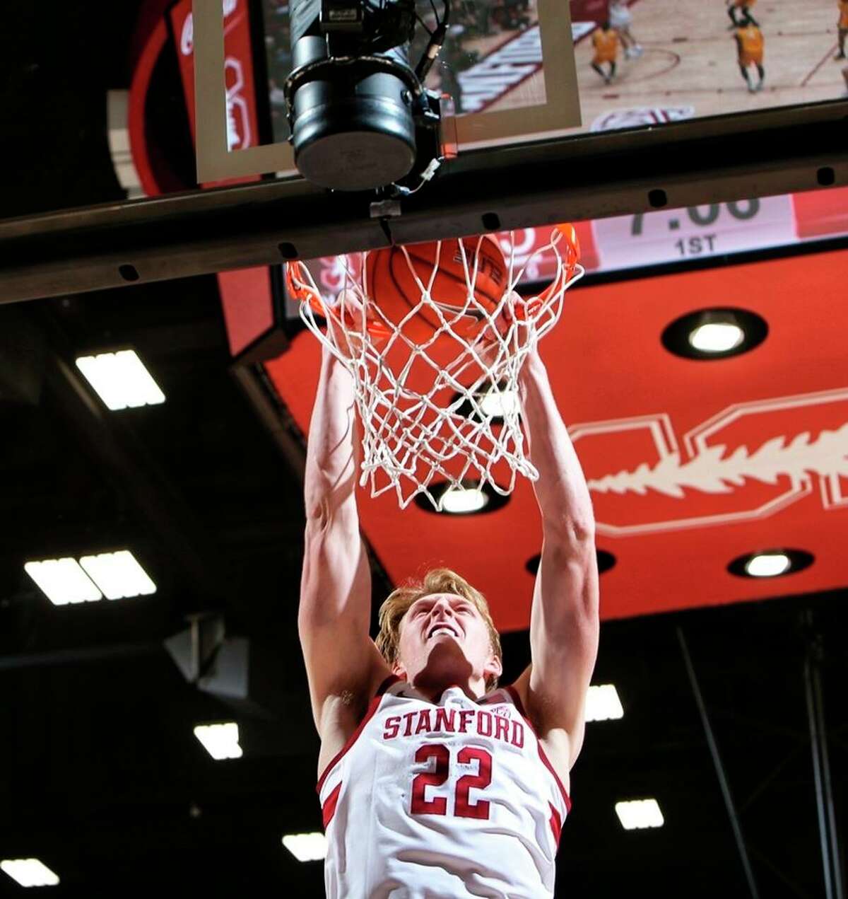 Stanford’s James Keefe enjoys a high-percentage shot in the Cardinal’s easy victory over Valparaiso at Maples Pavilion.