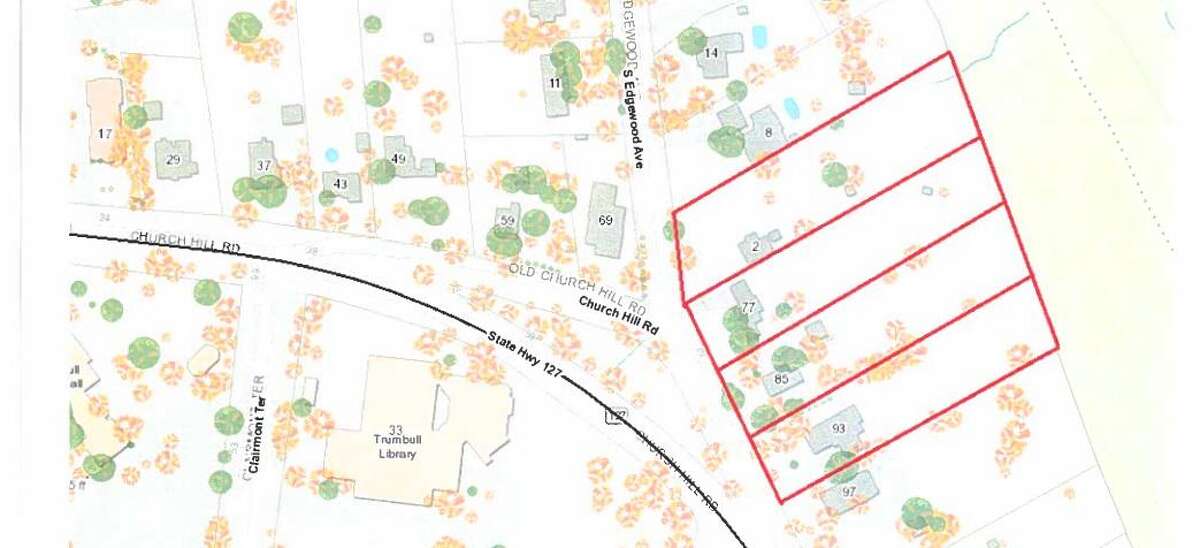 A map of the four Trumbull-own properties the town is considering selling.