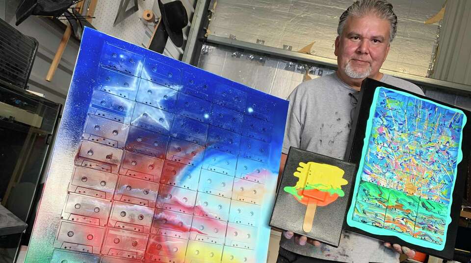 Pop art San Antonio painter Gerardo Saenz recycles old cassette into