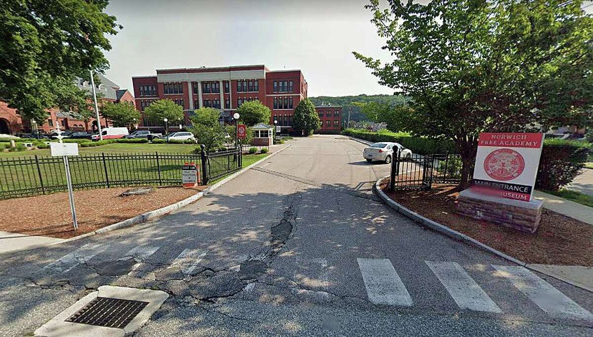 An entrance at the Norwich Free Academy in Norwich, Conn. School officials this week announced the death of a student at the school.