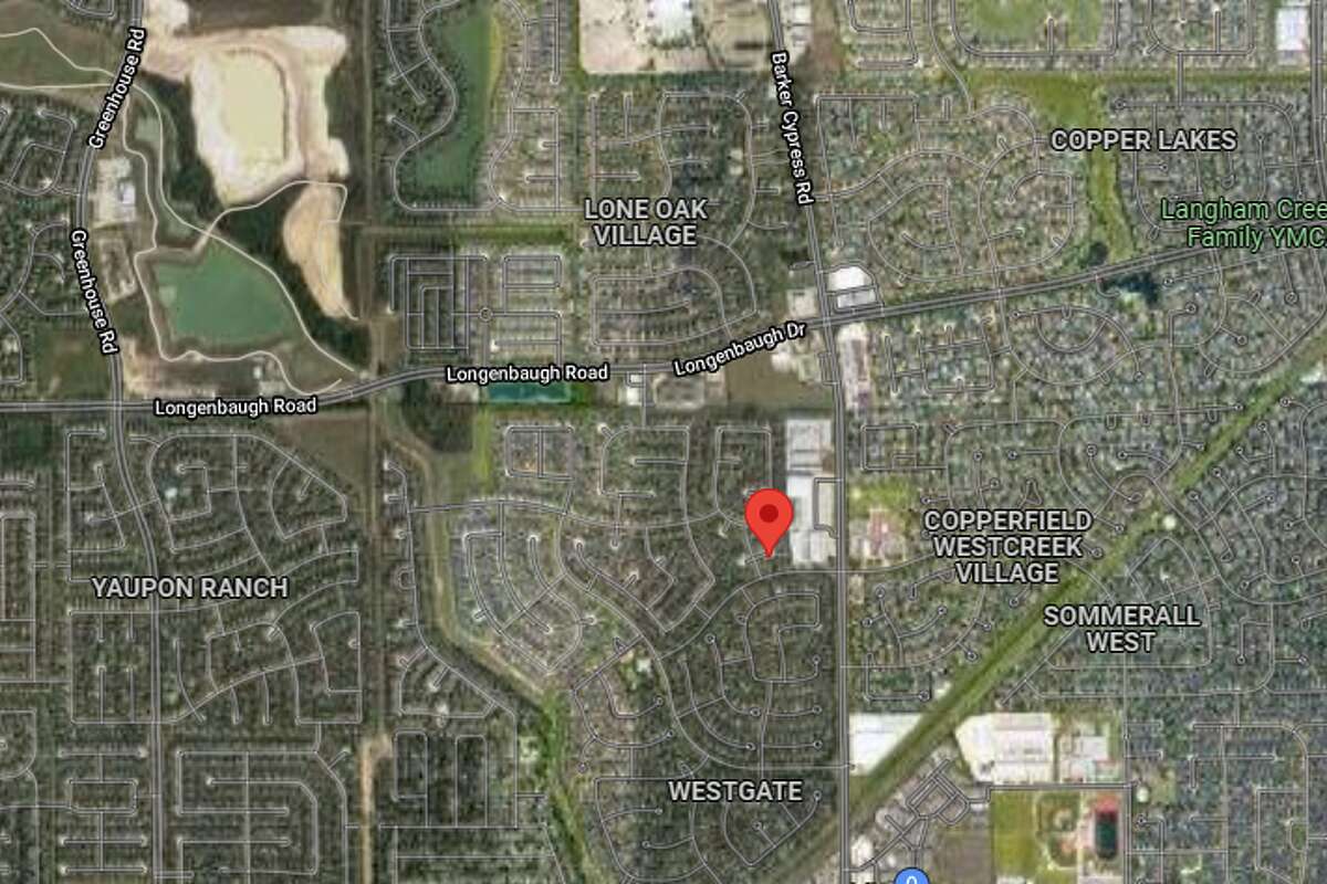 A Google map shows the 18000 block of Clayton Bluff in Cypress