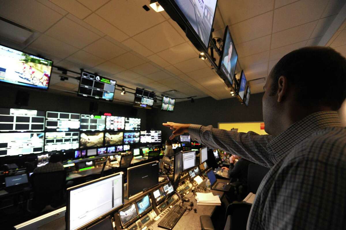 Pierre Moossa, the coordinator of NBC's Premier League coverage, describes the details of the control room inside the NBC Sports headquarters at 1 Blachley Road in Stamford, Conn., on July 18, 2017.
