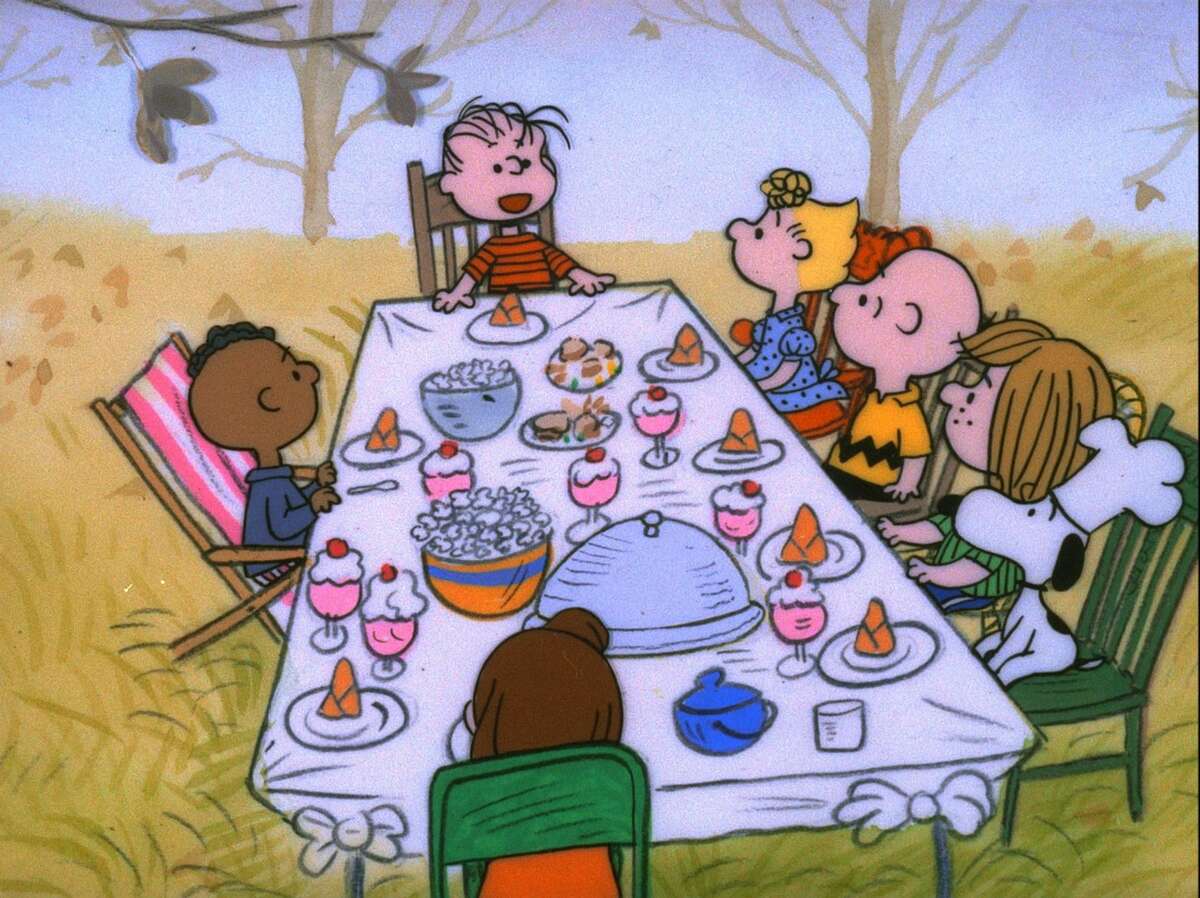 Despite what Snoopy and the Peanuts gang serve up in "A Charlie Brown Thanksgiving," buttered toast, pretzels, popcorn and jelly beans are not traditional Turkey Day fare. Check out what does qualify in the movie titles from this week's quiz.  