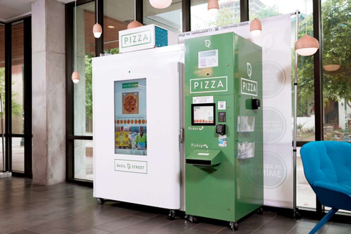 Catch Basil Street's new 3-minute pizza vending machines in the San Antonio airport December 1, 2021. 