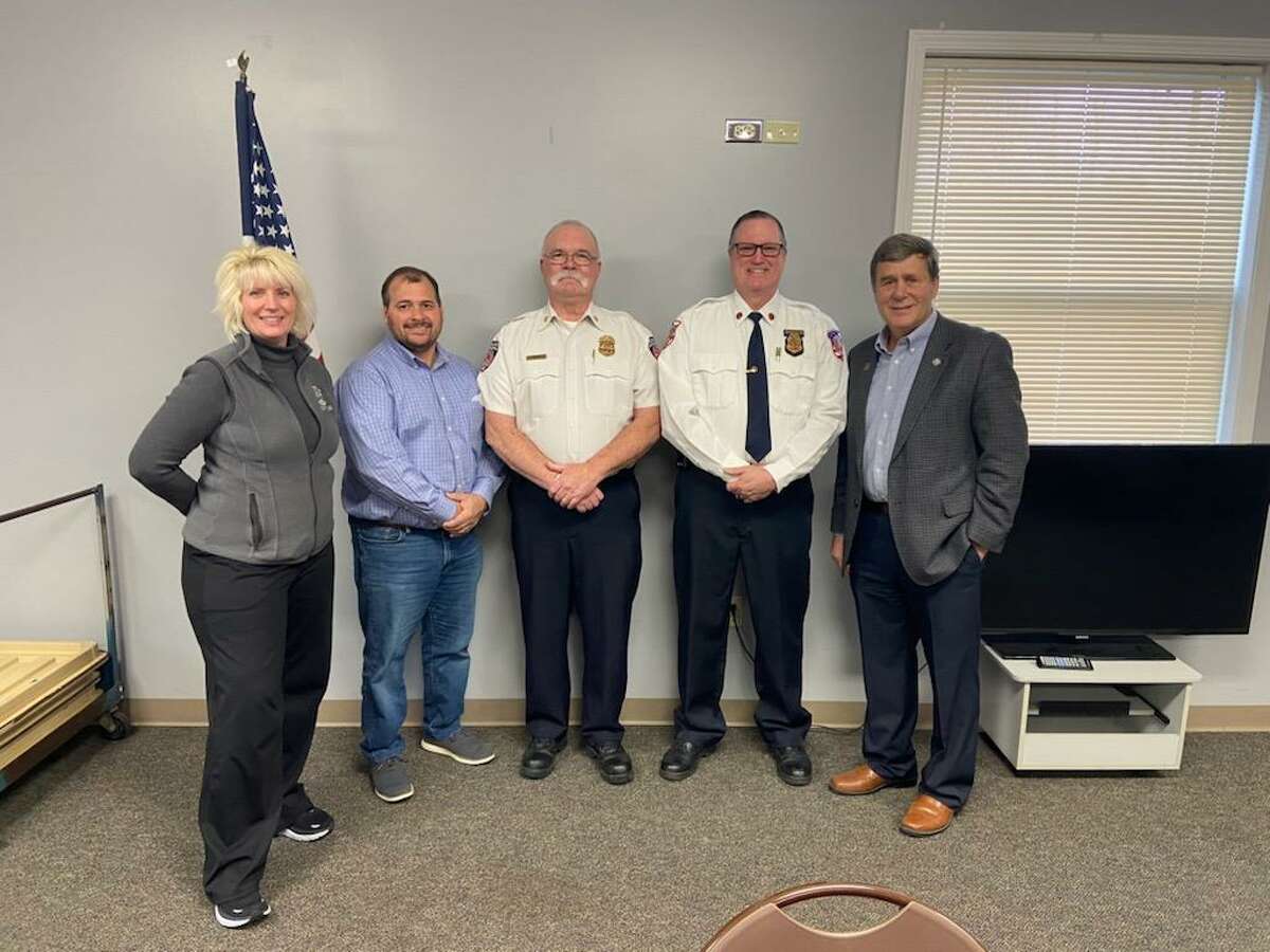 From left are Rep. Annette Glenn, Rep. Timmy Beson, Chief Chris Coughlin, Chief Rob Glenn and Sen. Kevin Daley of Lum.