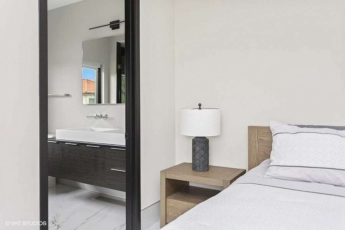 View of bathroom from bedroom.