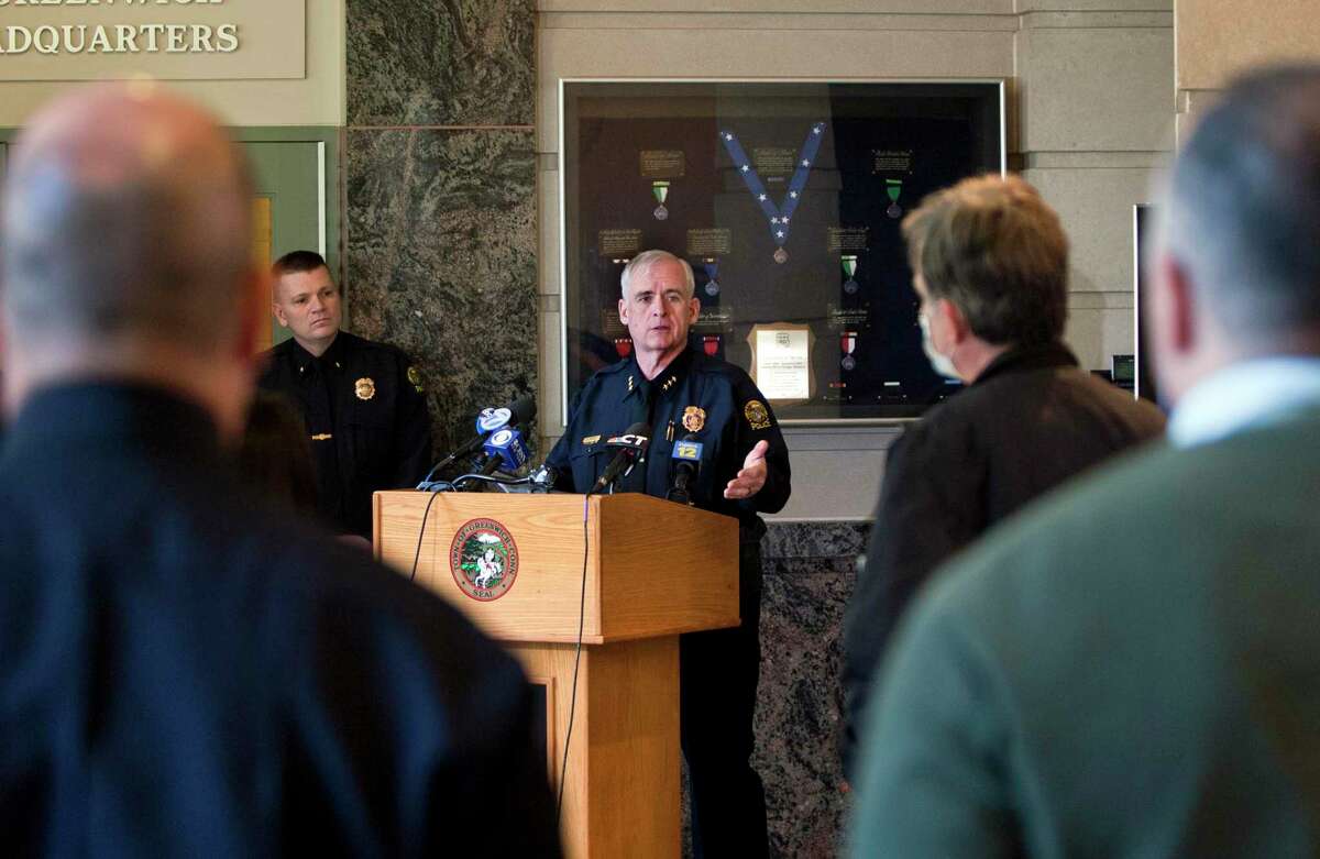Greenwich Police Department's Police Chief James Heavey answers a question during a press conference in Greenwich, Conn., on Friday November 19, 2021. An arrest has been made in a 1986 homicide of an infant boy which was found on the property of the former Greenwich Housing Authority building located across the street from police headquarters along Mason Street.