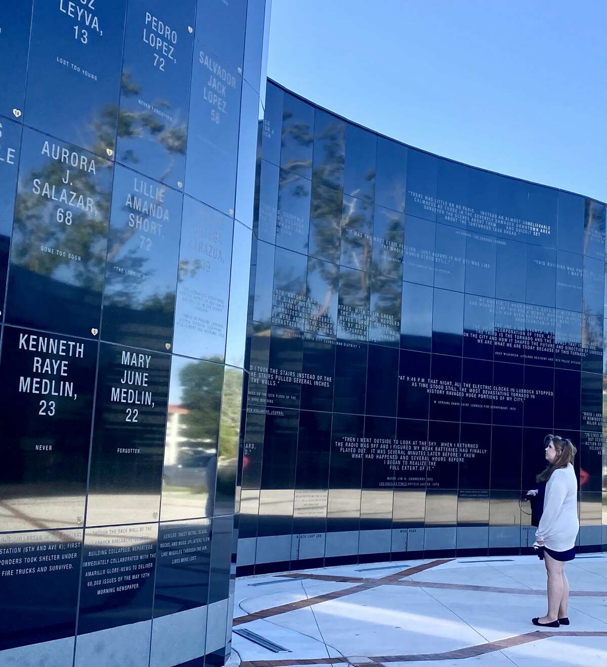 On the walls of the Lubbock Tornado Memorial are quotes and memoirs from survivors of the 1970 tornado.