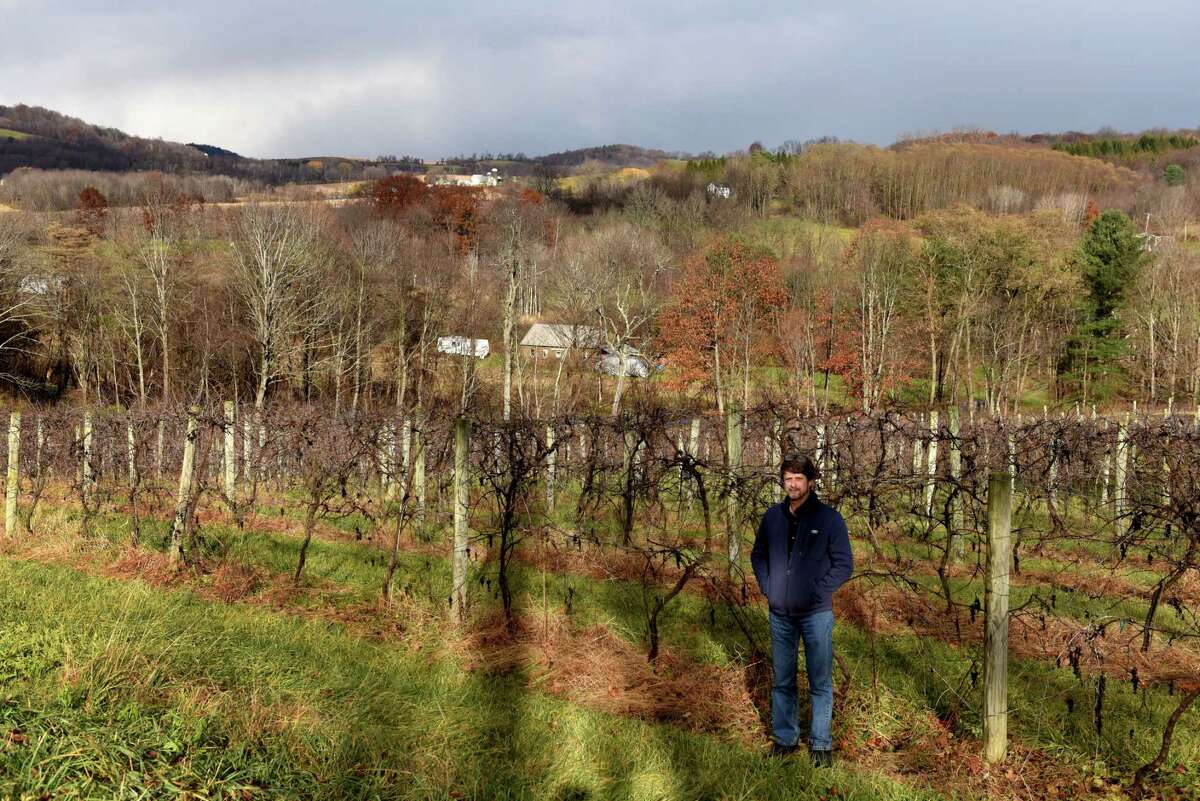 Andrew Weber, owner of Northern Cross Vineyard, stands in his vineyard on Friday, Nov. 19, 2021, in Easton, N.Y. Weber is president of of the Upper Hudson Wine Trail.