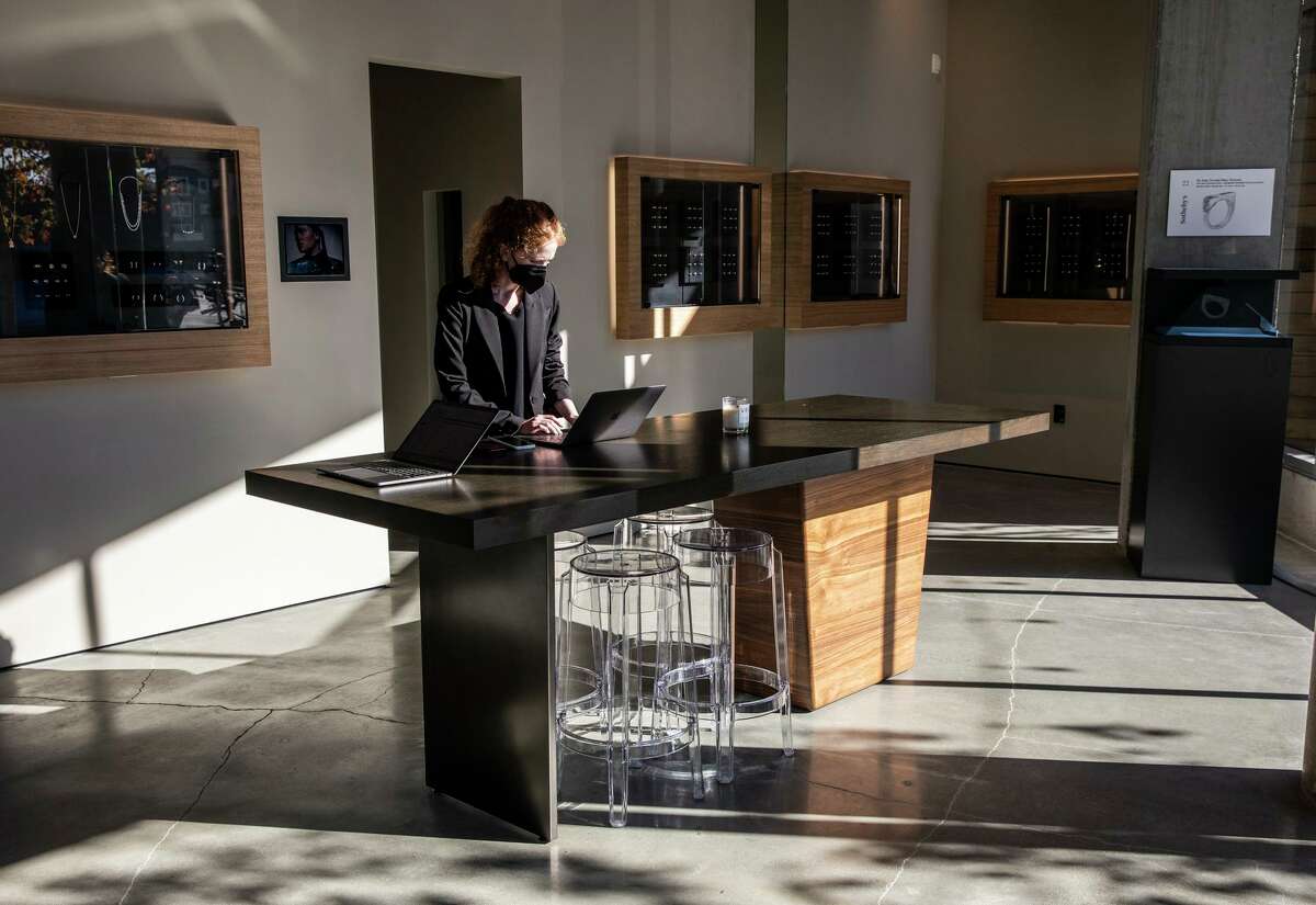 Grace Taylor, director of sales at VRAI, works in the newly opened Hayes Valley showroom in San Francisco.