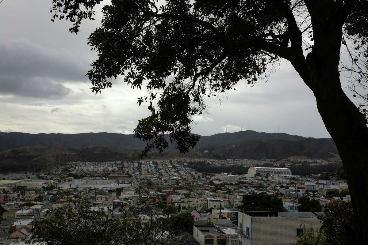 A sweeping view of Visitation Valley can be seen from the home of Opal Bolsega on Saturday, October 22, 2021, in San Francisco, Calif. Straddling the border to Daly City, Visitacion Valley is one of San Francisco's most unsung and often neglected neighborhoods.
