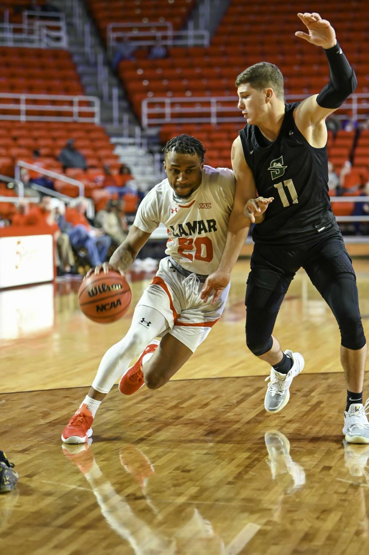 Lamar men's basketball lost 60-59 to Stetson Friday night at the Montagne Center. Photo taken Nov. 19, 2021