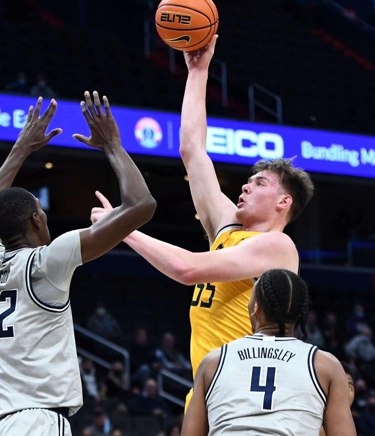 Siena's Jackson Stormo puts up a shot against Georgetown on Saturday in their game on Friday, Nov. 19, 2021 at Capital One Arena in Washington. Stormo had 25 points.