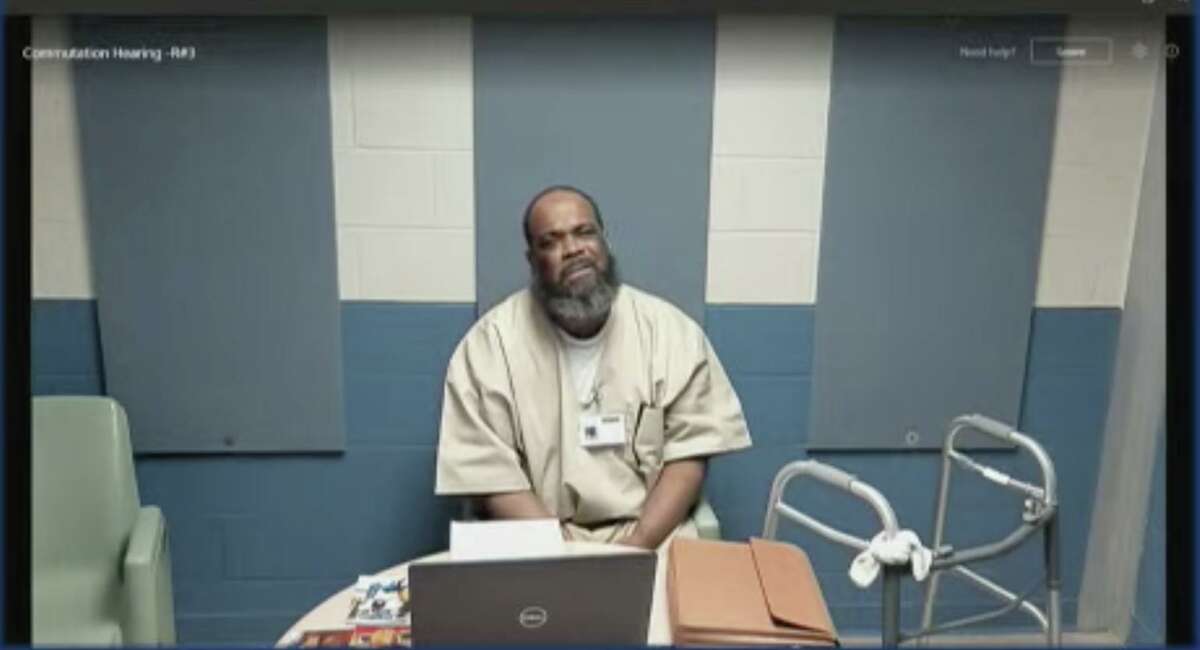 Michael Cox participates in his commutation hearing from MacDougall-Walker Correctional Institution.
