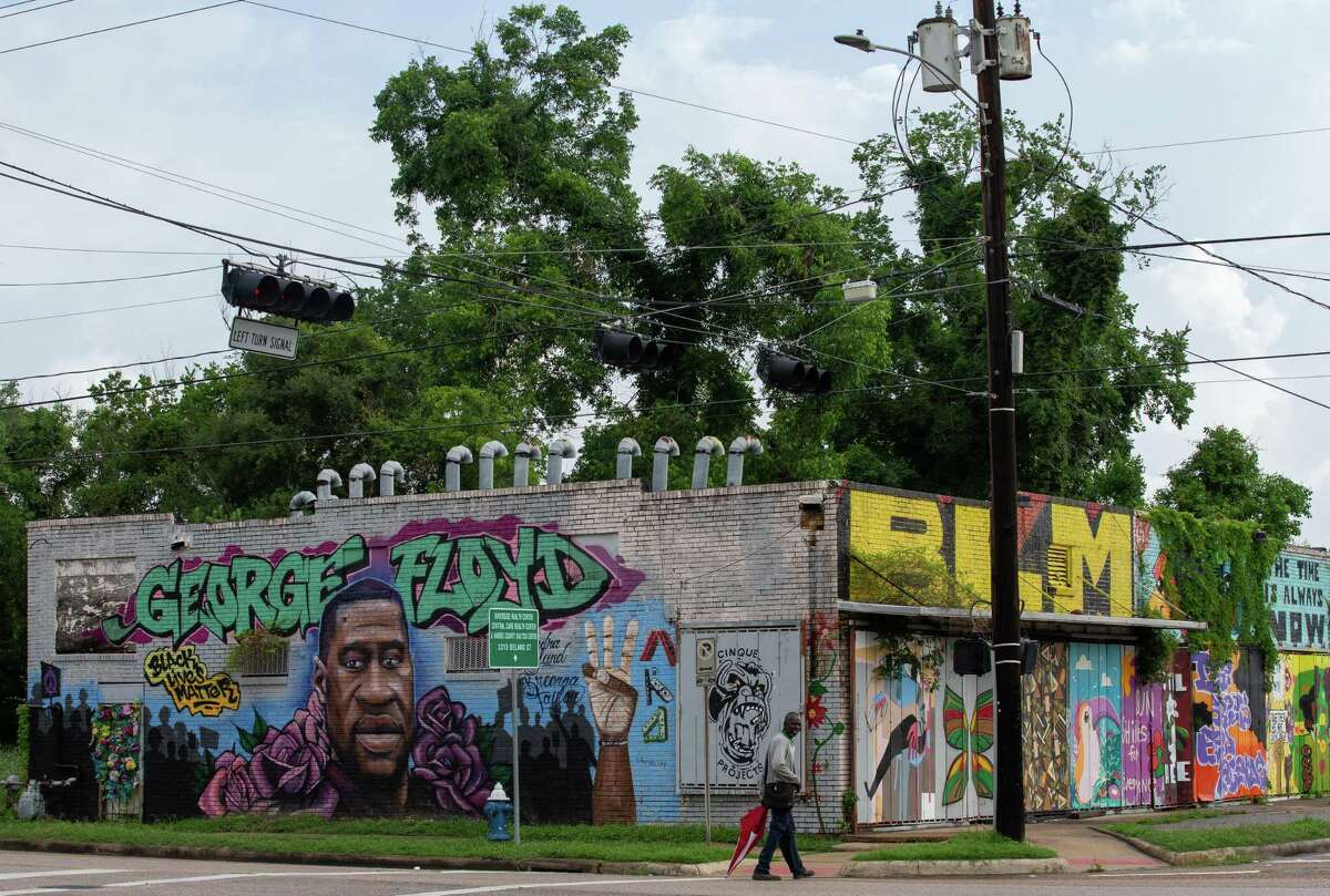 A George Floyd mural located on the intersection of Elgin and Ennis streets on Monday, May 24, 2021, in Third Ward, Houston. Tomorrow marks the one year anniversary of Floyd - a former Third Ward resident and Jack Yates High School graduate - being killed by Minneapolis Police officer Derek Chauvin.