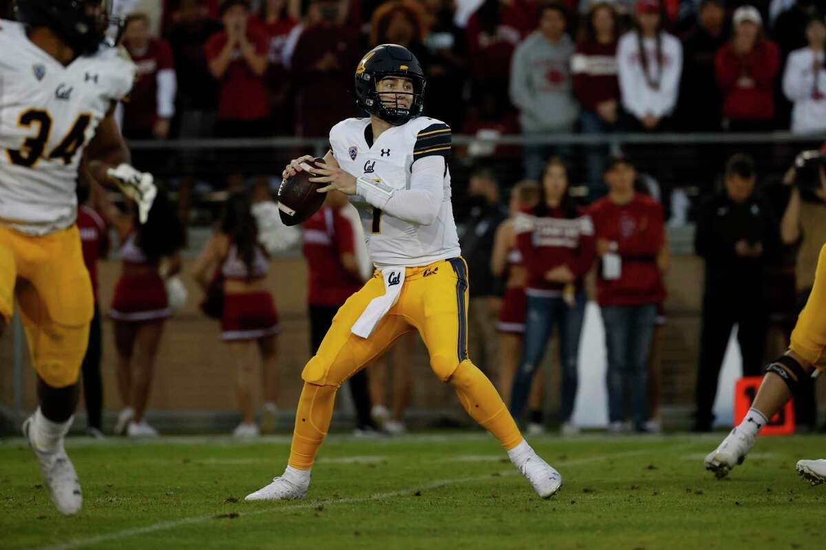California quarterback Chase Garbers (7) looks to make a pass during the second quarter of the annual Big Game against Stanford in Stanford, Calif. Saturday, Nov. 20, 2021.