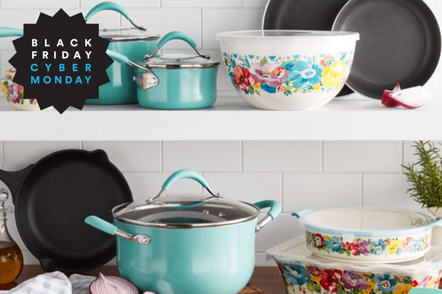 WALMART - THE PIONEER WOMAN SWEET ROMANCE 30PC COOKWARE SET ONLY