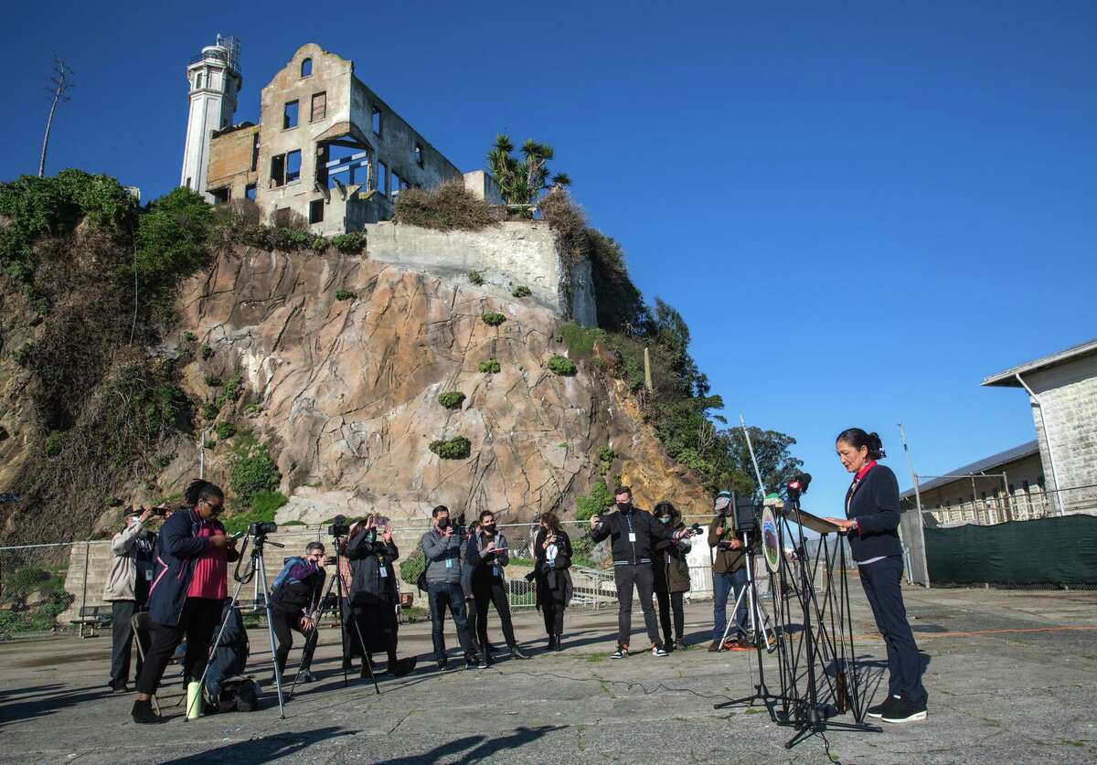 U.S. Interior Secretary Deb Haaland visits Alcatraz to commemorate its occupation by Native Americans.