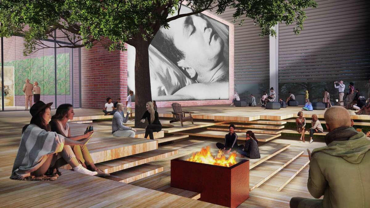 An artist's rendering of the outdoor film screening on the West Porch in what will be the Susan and Fayez Sarofim Hall at Rice University. Rice alum Charles Renfro leads the team of architects Diller Scofidio + Renfro who designed the building.