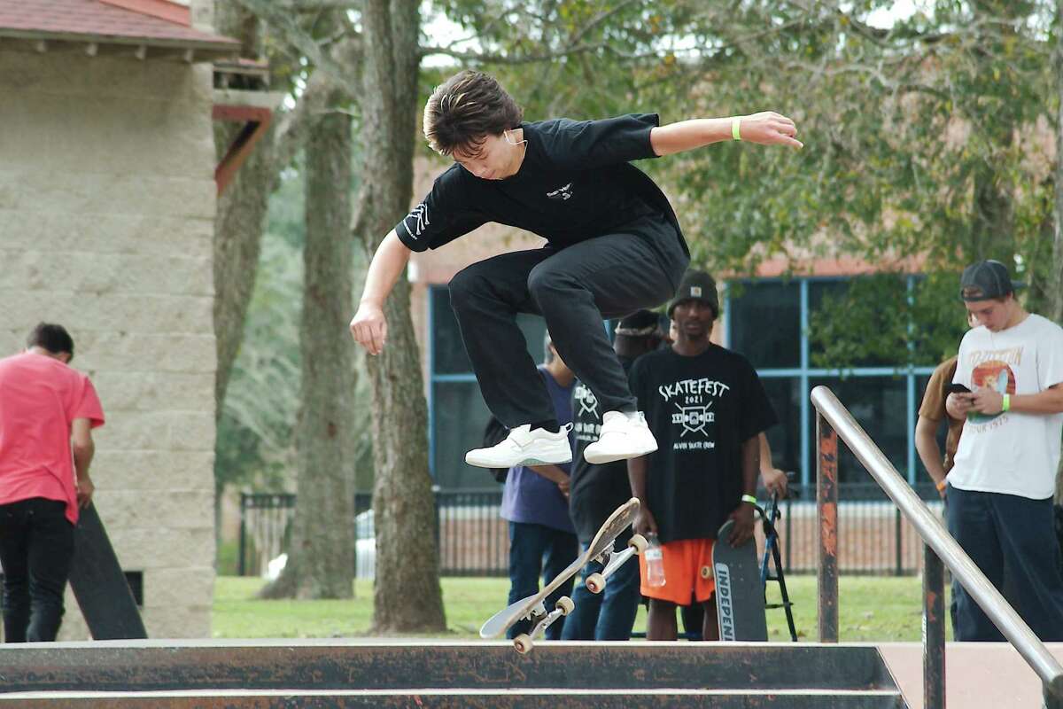 Atticus Wood participates in the competition at the Alvin Skate Fest. He won first place in the intermediate division.