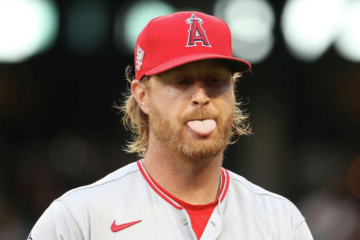 Alex Cobb of the Los Angeles Angels reacts after completing the second inning against the Seattle Mariners at T-Mobile Park on July 9, 2021, in Seattle.