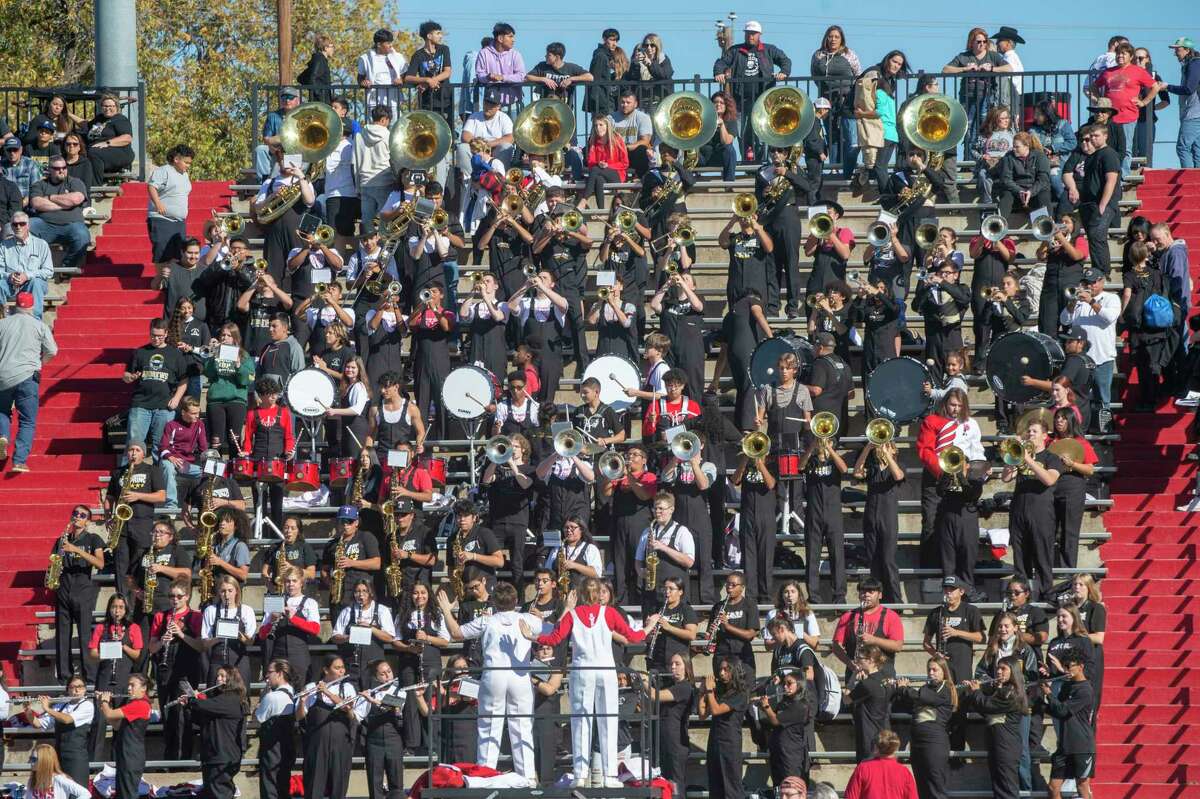 Members of the Sweetwater and Big Spring band volunteered to perform together in place of the Andrews band 11/22/2021 at the Class 4A Division 1 area playoff at the Mustang Bowl in Sweetwater, Texas. Tim Fischer/Reporter-Telegram