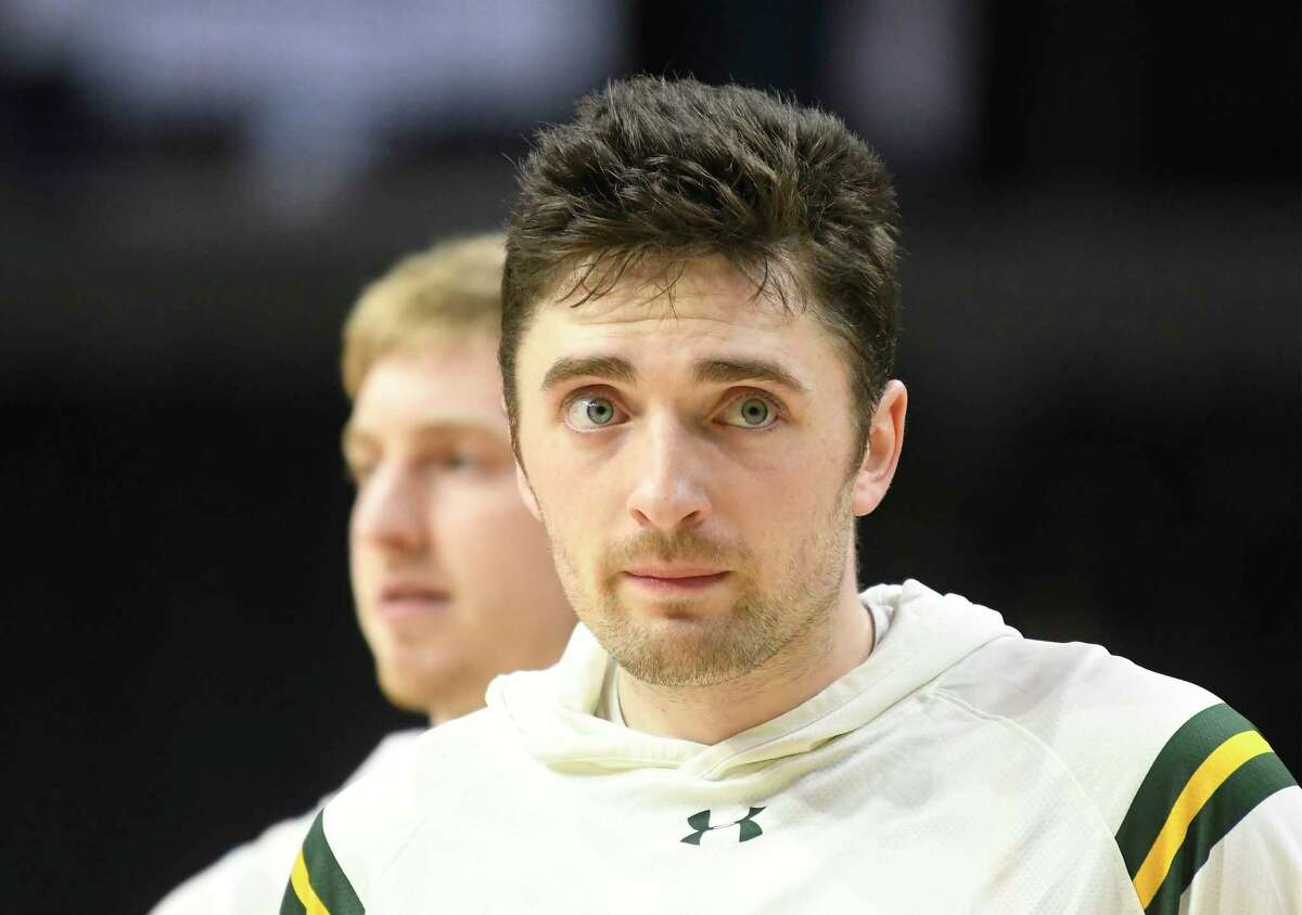 Siena guard Andrew Platek, shown during a game against Harvard in November, is out for the season but hopes to play in 2022-23.