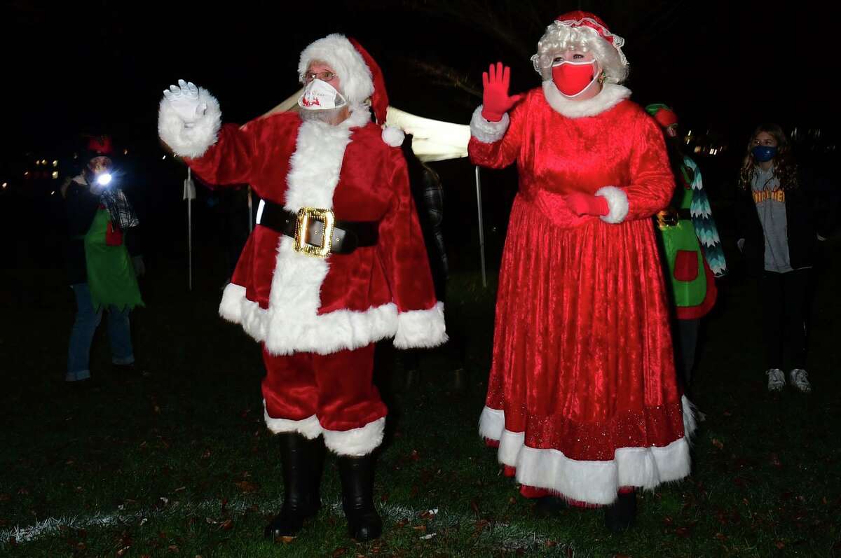 Santa and Mrs. Claus, pictured at last year’s tree lighting event, will be returning to downtown Shelton on Dec. 3, 2021, for Celebrate Shelton’s eighth annual community tree lighting at Veteran’s Memorial Park in Shelton, Conn.