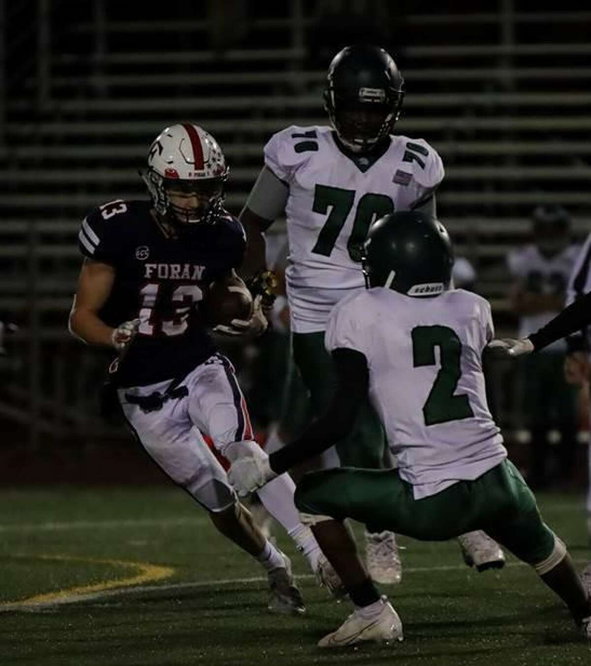 Foran's Dean Ross caught 4 passes for 95 yards, including a touchdown, in the Lions win over Bassick.