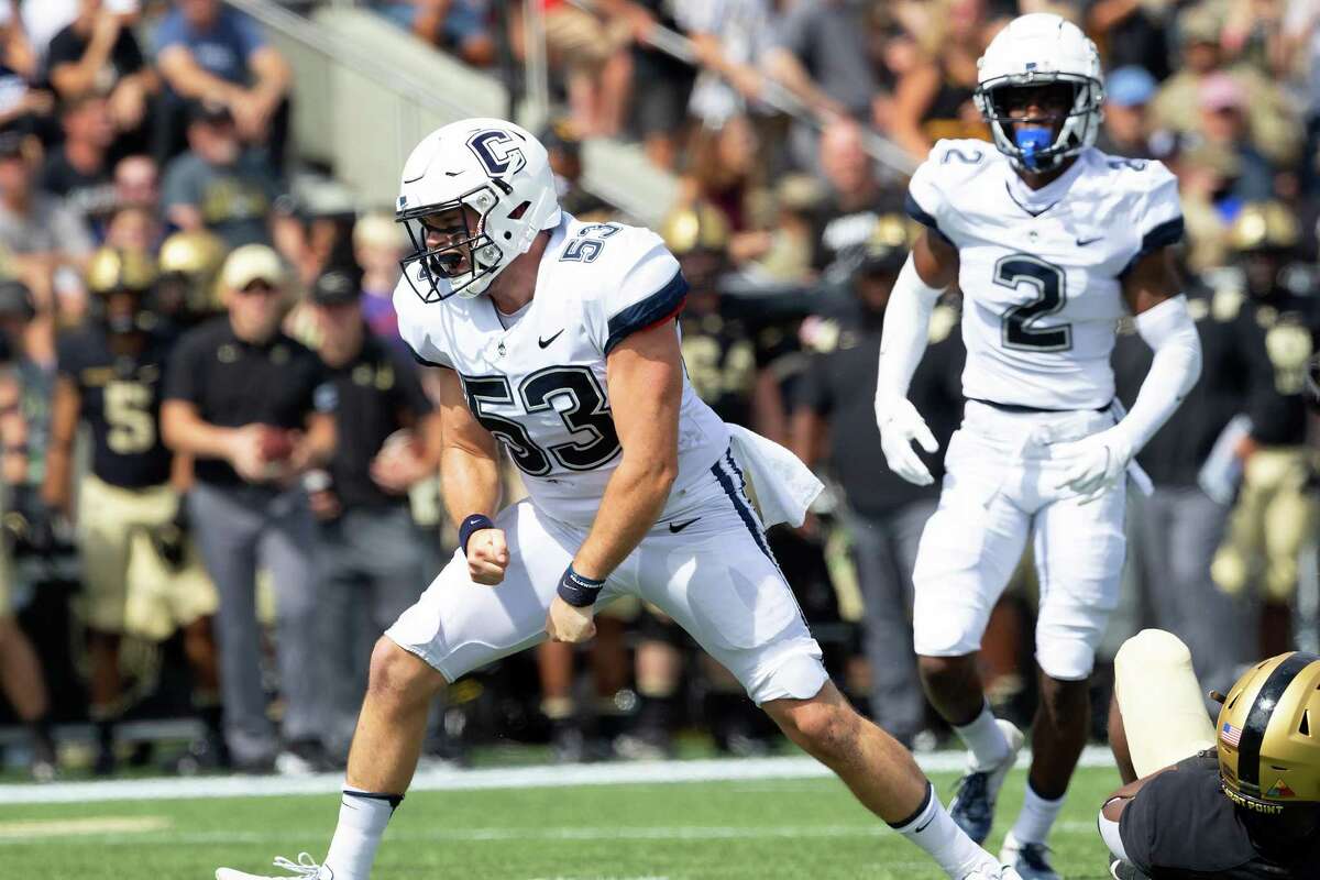 UConn long snapper Brian Keating (53) against Army on Sept. 18, 2021 in West Point, N.Y.