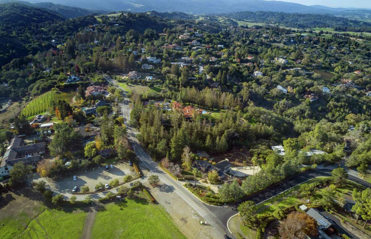 An aerial view of homes along Altamont Road in Los Altos Hills, Calif., on Tuesday, November 23, 2021.