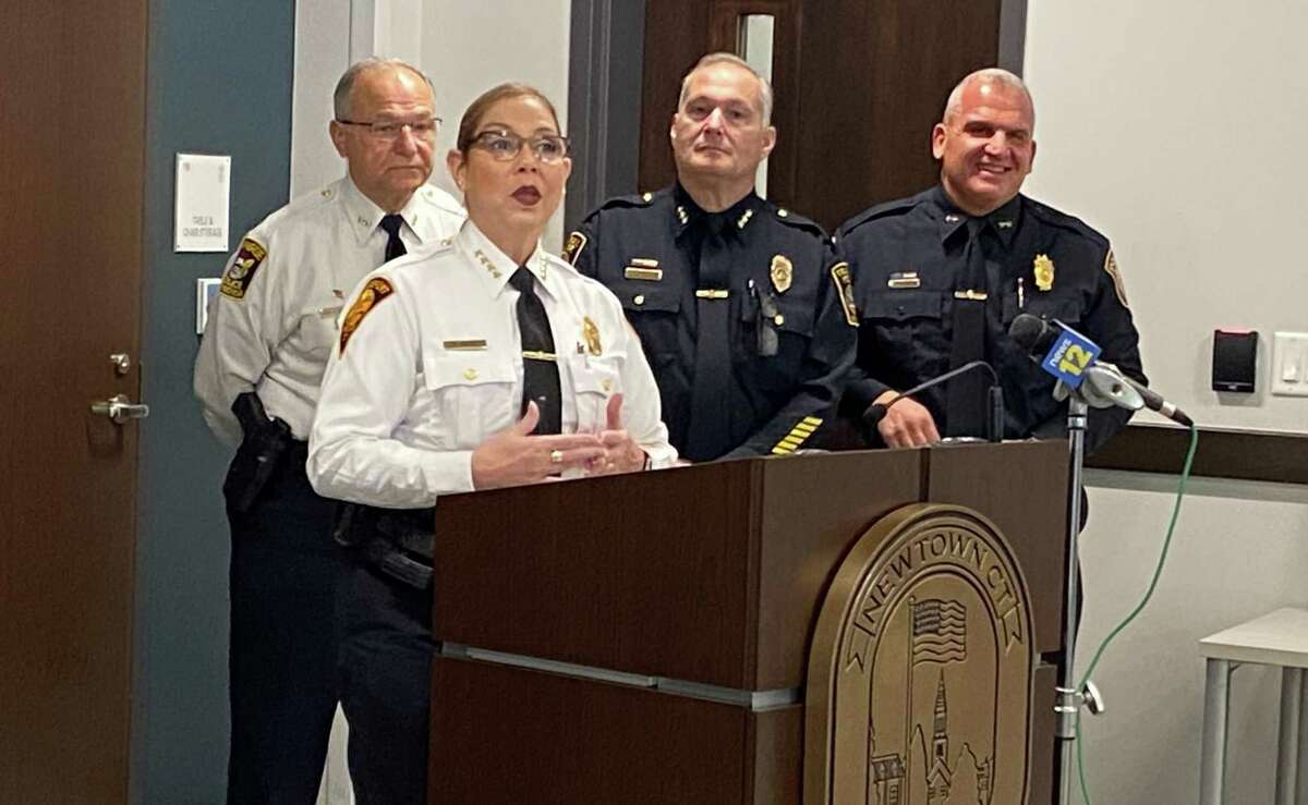 Bridgeport Acting Chief Rebeca Garcia speaks about Operation Wingspan, a regional anti-vehicle theft task force, on Wednesday, Nov. 24, 2021 at the Newtown Police Dept.