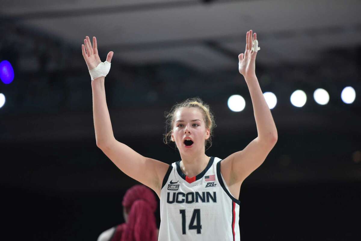 UConn’s Dorka Juhász reacts during a game against South Carolina in the Battle 4 Atlantis tournament in Bahamas.