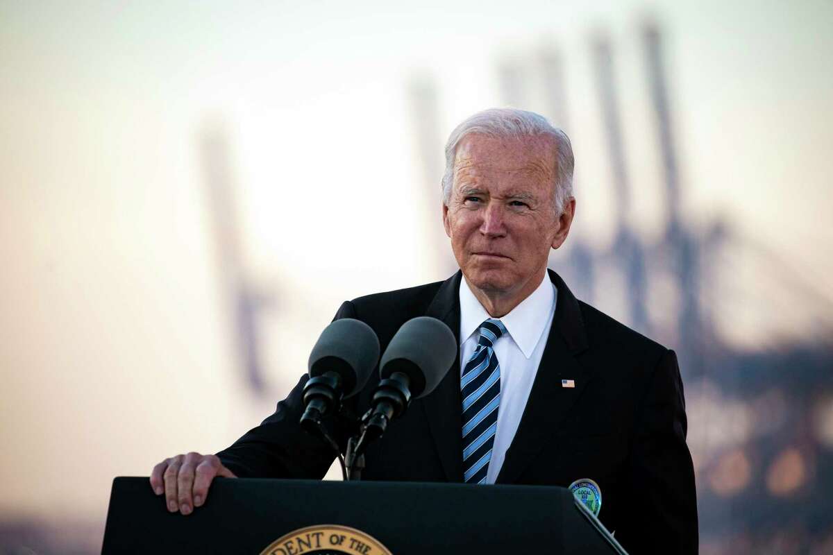 President Joe Biden during a visit to the Port of Baltimore on Nov. 10, 2021. Biden has vowed to increase efforts to unclog global supply chains.
