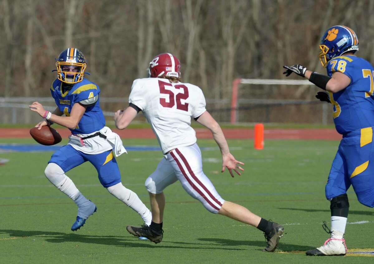 Bethel and Brookfield high schools play for the Gavel-Swanson Trophy in their annual Thanksgiving Day football game. Thursday, November 25, 2021, at Brookfield High School, Brookfield, Conn.