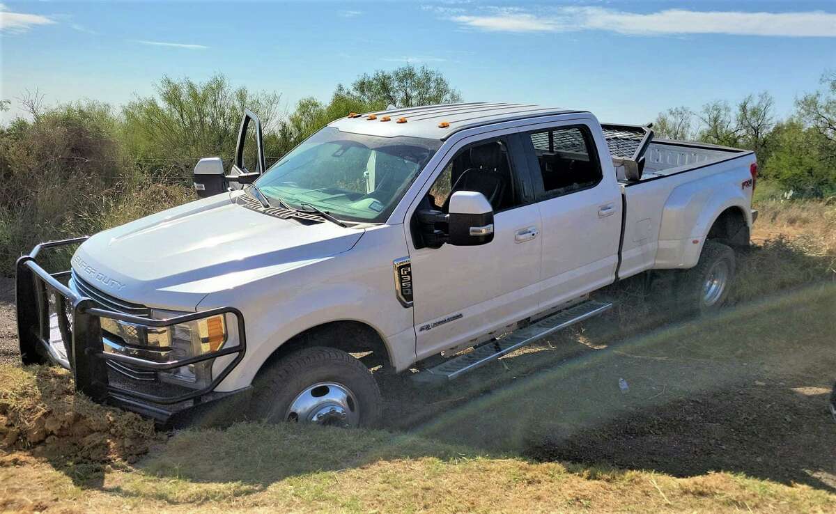 This pickup got stuck in a ditch while fleeing from law enforcement during a human smuggling attempt. U.S. Border Patrol agents apprehended 11 migrants.